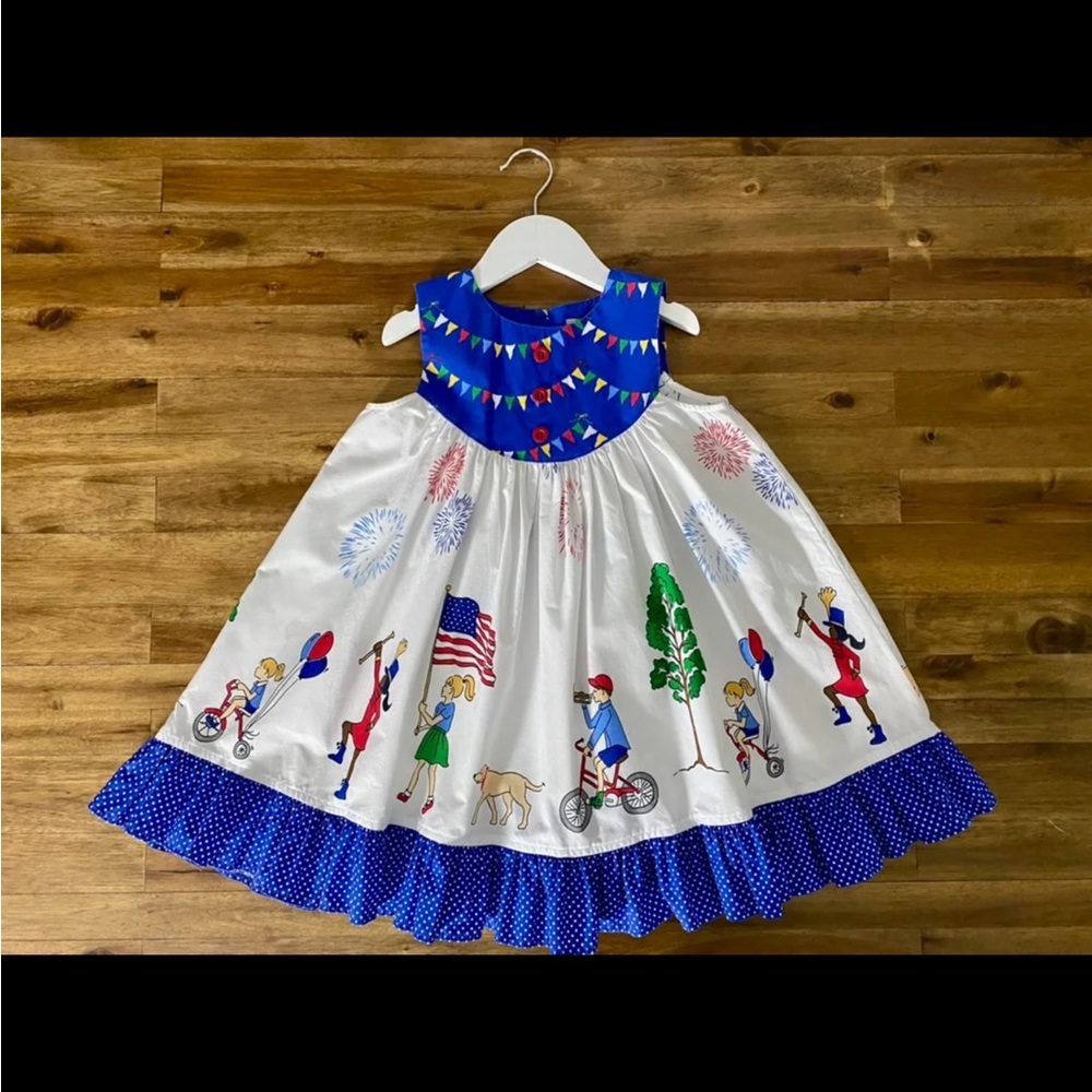Blue and White Patriotic 4th of July Kids Dress